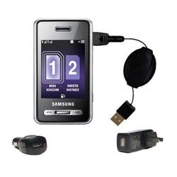 Gomadic Retractable USB Hot Sync Compact Kit with Car & Wall Charger for the Samsung SGH-D980 DUOS - Gomadic