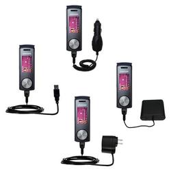 Gomadic Retractable USB Hot Sync Compact Kit with Car & Wall Charger for the Samsung SGH-F200 - Bran