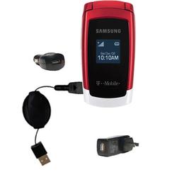 Gomadic Retractable USB Hot Sync Compact Kit with Car & Wall Charger for the Samsung SGH-T219 - Bran