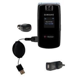 Gomadic Retractable USB Hot Sync Compact Kit with Car & Wall Charger for the Samsung SGH-T439 - Bran