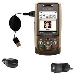 Gomadic Retractable USB Hot Sync Compact Kit with Car & Wall Charger for the Samsung SGH-T819 - Bran