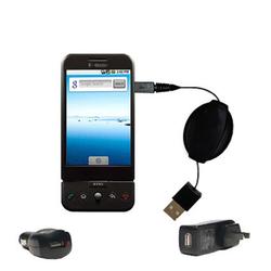Gomadic Retractable USB Hot Sync Compact Kit with Car & Wall Charger for the T-Mobile G1 Google - Br