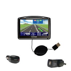 Gomadic Retractable USB Hot Sync Compact Kit with Car & Wall Charger for the TomTom GO 730 - Brand w