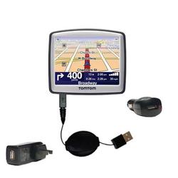 Gomadic Retractable USB Hot Sync Compact Kit with Car & Wall Charger for the TomTom ONE 130 - Brand