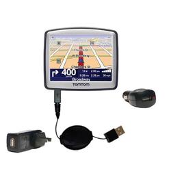 Gomadic Retractable USB Hot Sync Compact Kit with Car & Wall Charger for the TomTom ONE Europe 22 - Gomadic