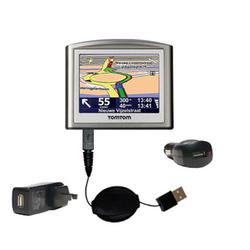 Gomadic Retractable USB Hot Sync Compact Kit with Car & Wall Charger for the TomTom ONE Europe - Bra