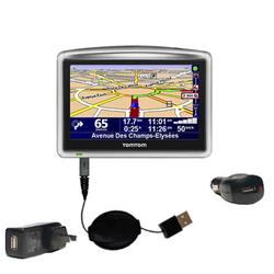 Gomadic Retractable USB Hot Sync Compact Kit with Car & Wall Charger for the TomTom ONE XL Europe - Gomadic