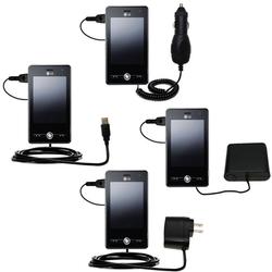 Gomadic Road Warrior Kit for the LG KS20 includes a Car & Wall Charger AND USB cable AND Battery Extender -