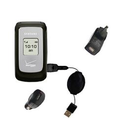 Gomadic Road Warrior Kit for the Samsung SCH-u310 includes a Car & Wall Charger AND USB cable AND Battery Ex