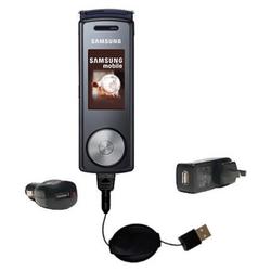 Gomadic Road Warrior Kit for the Samsung SGH-F210 includes a Car & Wall Charger AND USB cable AND Battery Ex