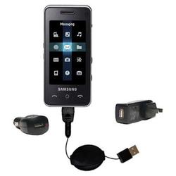 Gomadic Road Warrior Kit for the Samsung SGH-F490 includes a Car & Wall Charger AND USB cable AND Battery Ex