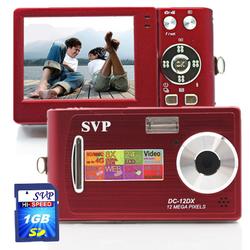 SVP Xthinn 12DX Red - 12 MP Max. Digital Camera/ Video Recorder/ 8X Digital Zoom + 1GB SD Kit!