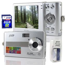 SVP Xthinn 12DX Silver - 12 MP Max. Digital Camera/ Video Recorder/ 8X Digital Zoom + 8GB SD + AAA K