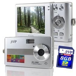 SVP Xthinn 12DX Silver - 12 MP Max. Digital Camera/ Video Recorder/ 8X Digital Zoom + 8GB SD Kit!