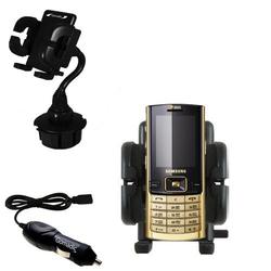 Gomadic Samsung SGH-D780 DUOS Auto Cup Holder with Car Charger - Uses TipExchange