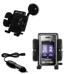 Gomadic Samsung SGH-D980 DUOS Flexible Auto Windshield Holder with Car Charger - Uses TipExchange