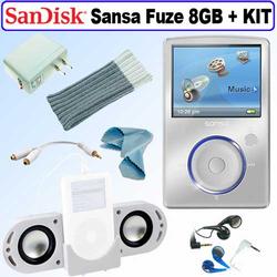 SanDisk Sandisk Sansa Fuze 8GB MP3 Video Player Silver + Accessory Kit