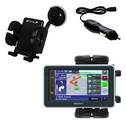 Gomadic Sony Nav-U NV-U82 Flexible Auto Windshield Holder with Car Charger - Uses TipExchange