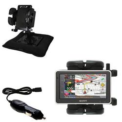 Gomadic Sony Nav-U NV-U83T Auto Bean Bag Dash Holder with Car Charger - Uses TipExchange