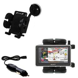 Gomadic Sony Nav-U NV-U83T Flexible Auto Windshield Holder with Car Charger - Uses TipExchange