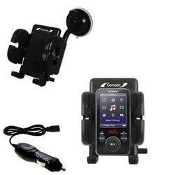 Gomadic Sony Walkman NWZ-E438F Flexible Auto Windshield Holder with Car Charger - Uses TipExchange