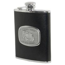 Genpro 6 Oz. Black Leather Flask Bonded With Medallion