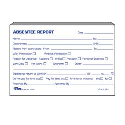 Tops Business Forms Absentee Report Pad, 6 x4 , 2/Pack, White/Blue Ink (TOP12391)