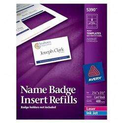 Avery-Dennison Avery Dennison Plain Insert Badge Refill - 2.25 Width x 3.5 Length - 400 / Box - White