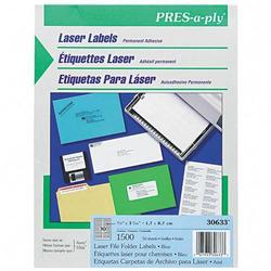 Avery-Dennison Avery Dennison Pres-A-Ply File Folder Label - 3.43 Width x 0.66 Length - 1500 / Box - Blue