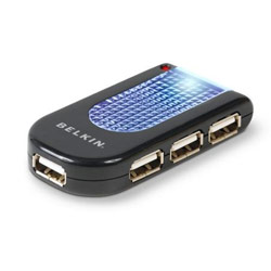 BELKIN COMPONENTS Belkin 4 Port High Speed USB 2.0 Lighted Hub - 4 x 4-pin USB 2.0 - USB Downstream - External (F5U403-BLK)