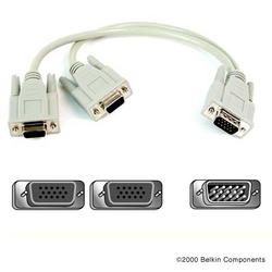 BELKIN COMPONENTS Belkin Monitor Display Cable - 2 x HD-15 Video - 1 x HD-15 Video - 1ft - Gray