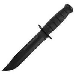 Ka-Bar Black Fighting Knife, Black Leather Sheath, 7 In., Serrated