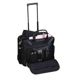 Compucessory Black Leather Wheeled 17-in x 9-in x 15-in Laptop Case