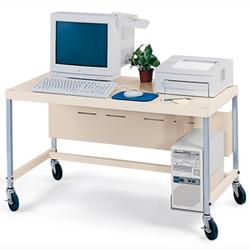 BRETFORD MANUFACTURING Bretford EC8-PB Computer Desk - Rectangle - 1 CPU Holder, 3 Outlet Electric Unit - 27 x 48 - Steel - Chrome Legs, Putty Beige