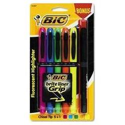 Bic Corporation Brite Liner Grip™ Highlighter, Five-Color Set, Fluorescent Colors (BICGBLP51ASST)