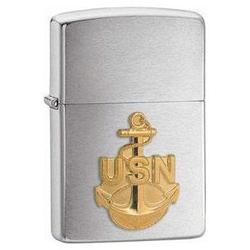 Zippo Brushed Chrome, Navy Anchor Emblem