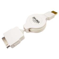 Zip-Linq Cables Unlimited Ziplinq Retractable iPod/iPhone USB Charge and Synch Cable - 1 x Type A USB - 1 x Proprietary - 4ft - White