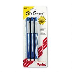 Pentel Of America Clic Eraser™ 3-Pack, Smoke or Blue Barrels, 3 Erasers/Pack (PENZE21BP3K6)