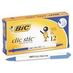 Bic Corporation Clic Stic® Retractable Ballpoint Pen, Medium, Nonrefillable, Blue Ink (BICCSM11BE)