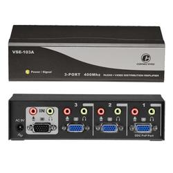 CONNECTPRO Connectpro VSE-103A, 3-port 400MHz Video/Audio Splitter - 1 x D-Sub (HD-15) Video In, 3 x D-Sub (HD-15) Video Out, 1 x Audio Line In, 3 x Audio Line Out - 204