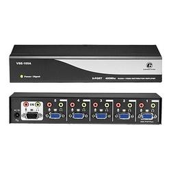 CONNECTPRO Connectpro VSE-105A, 5-port 400MHz Video/Audio Splitter - 1 x D-Sub (HD-15) Video In, 5 x D-Sub (HD-15) Video Out, 1 x Audio Line In, 5 x Audio Line Out - 640