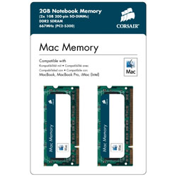 CORSAIR VALUE SELECT Corsair Apple MAC Memory 2GB ( 2 X 1GB ) PC2-5300 667MHz 200-pin DDR2 SODIMM Laptop Memory Kit