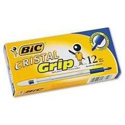 Bic Corporation Cristal Grip™ Medium Point Ballpoint Pen, Clear Cap, Blue Ink, Dozen (BICMSG11BE)