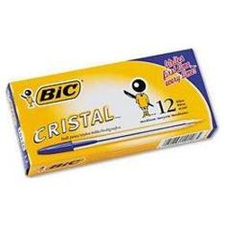 Bic Corporation Cristal® Stick Ball Pen, Medium Point, Clear Barrel, Blue Ink, Dozen (BICMS11BE)