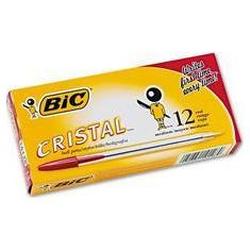 Bic Corporation Cristal® Stick Ball Pen, Medium Point, Clear Barrel, Red Ink, Dozen (BICMS11RD)
