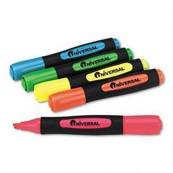 Universal Desk Highlighter with Comfort Grip, Assorted Colors, 5-Color Fluorescent Set (UNV18860)