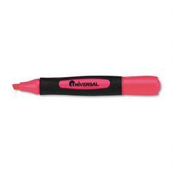 Universal Desk Highlighter with Comfort Grip, Fluorescent Pink Ink, Dozen (UNV18865)
