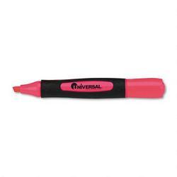 Universal Desk Highlighter with Comfort Grip, Fluorescent Pink Ink, Dozen (UNV18865)