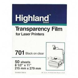 3M Highland Laser Transparency Film - Letter - 8.5 x 11 - 50 x Sheet - Black, Clear