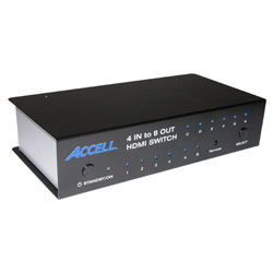 Accell UltraAV HDMI 8-Port Audio/Video Switch and Distribution Amplifier - 4 x HDMI Video In, 8 x HDMI Video Out